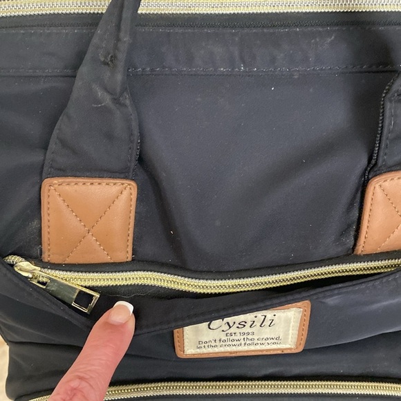 Cysili Diaper Bag Back Pack Black Canvas Nylon USB Port zipper pockets kids - Picture 4 of 13